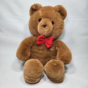 Vintage DAKIN 20” Teddy Bear Plush Brown Red Bow Stuffed Animal 1986 Stuffy EUC